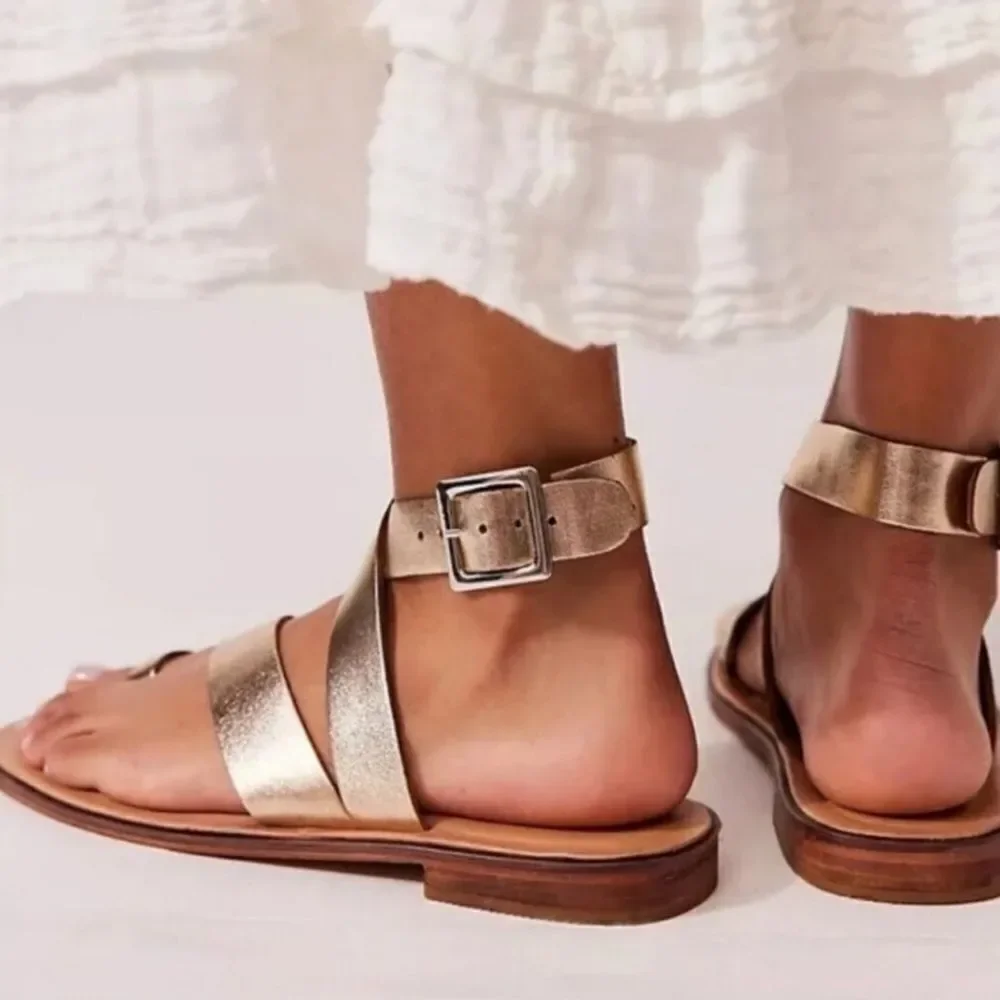 NEW Free People Romeo Wrap Sandals Gold